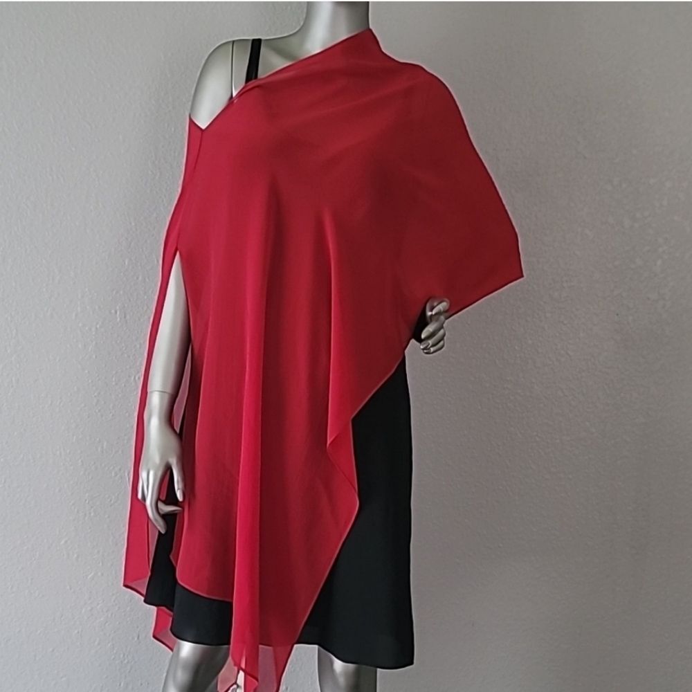 Eileen Fisher Sheer Silk Georgette Wrap In Scarlet One Size - Picture 5 of 11